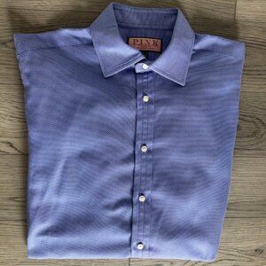 Thomas Pink Prestige Men’s Blue Micro-Pattern Dress Shirt Cotton 15.5 34